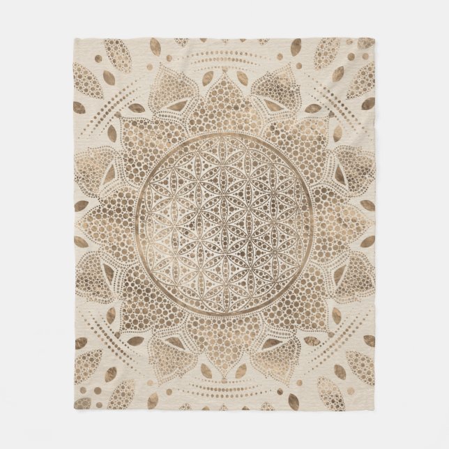 Couverture Polaire Fleur de la vie à Lotus Dot Art pastel golds (Devant)