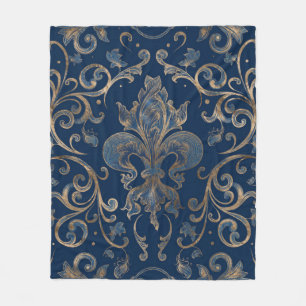 Couverture Polaire Fleur de lis, marbre bleu et or