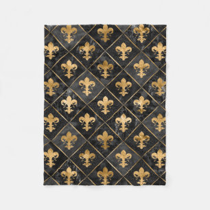 Couverture Polaire Fleur de lis motif Marbre noir et or