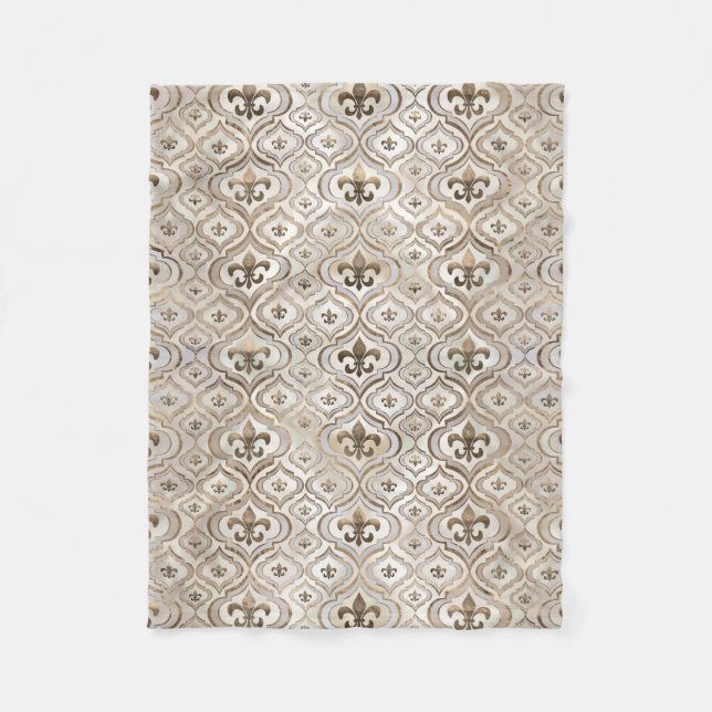 Couverture Polaire Fleur de lis motif perle et or (Devant)