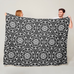 Couverture Polaire Fleur de lis noir&blanc motif floral vertical