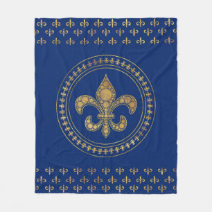 Couverture Polaire Fleur de lis - Or et Royal Blue