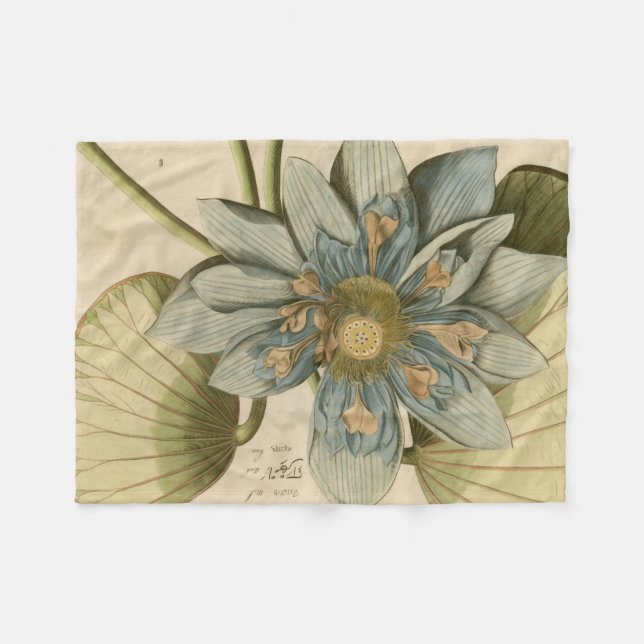 Couverture Polaire Fleur de Lotus Bleu sur Arrière - plan Tan avec éc (Devant (Horizontal))