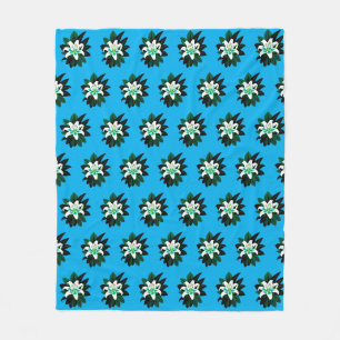 Couverture Polaire Fleur de lys blanche avec feuilles vert foncé