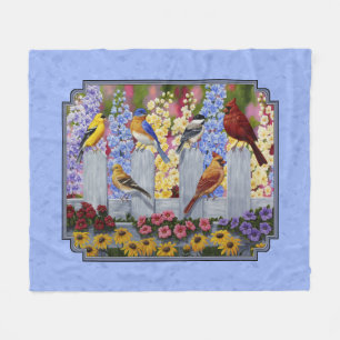 Couverture Polaire Fleur d'oiseaux colorée Jardin Bleu