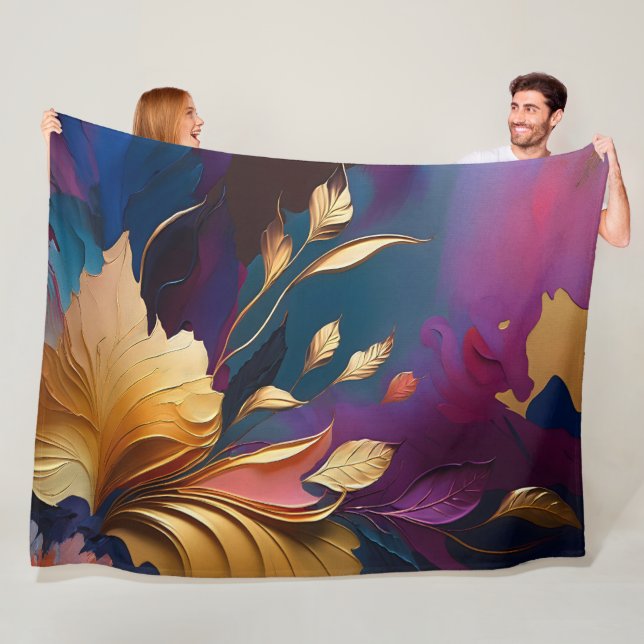 Couverture Polaire Fleur dorée – Composition florale abstraite (En situation)