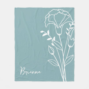 Couverture Polaire Fleur du mois de naissance, Janvier Blue Calligrap