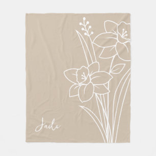 Couverture Polaire Fleur du mois de naissance, mars Nom de la calligr