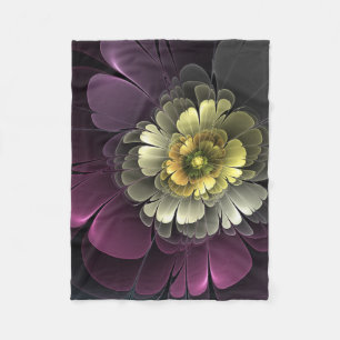 Couverture Polaire Fleur fractale grise et pourpre moderne abstraite