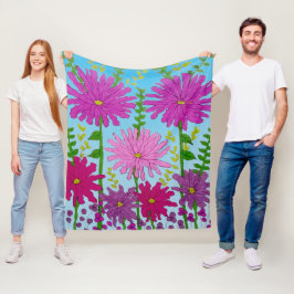 Couverture Polaire Fleur rose vif Dessin bleu