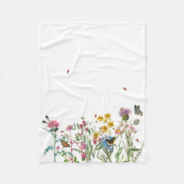 Couverture Polaire Fleur sauvage d'aquarelle Insectes Floral Spring G (Devant)