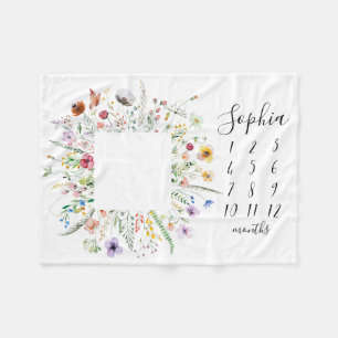 Couverture Polaire Fleur sauvage Floral Wreath Baby Milestone Blanket