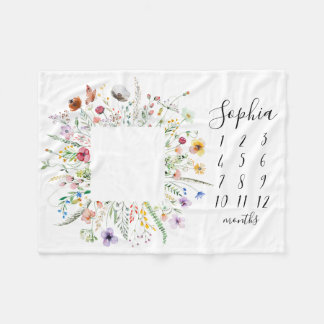 Couverture Polaire Fleur sauvage Floral Wreath Baby Milestone Blanket
