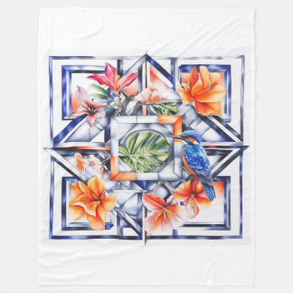 Couverture Polaire Fleur tropicale, botanique avec oiseau