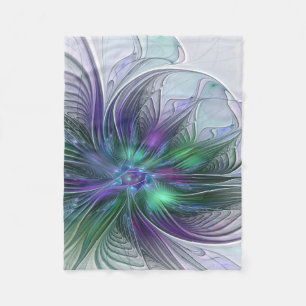 Couverture Polaire Fleur vert violet Art Abstrait moderne Fractal