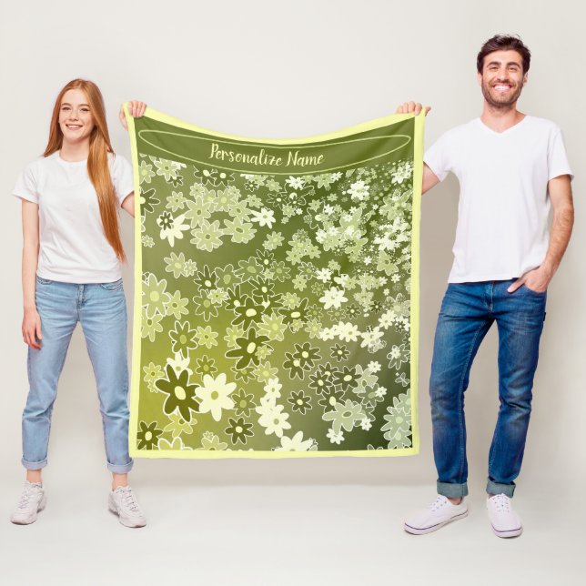 Couverture Polaire Fleur verte et Motif feuille Personnaliser (En situation)