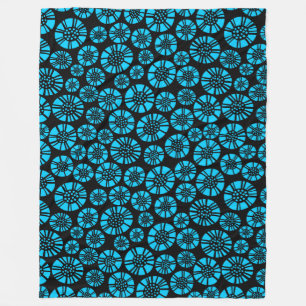 Couverture Polaire Fleurs Abstraites 031023 - Bleu Ciel sur Noir