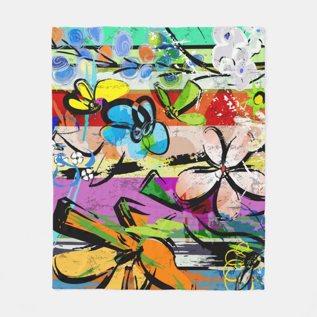 Couverture Polaire Fleurs Abstraites, Composition des lignes géométri (Devant)