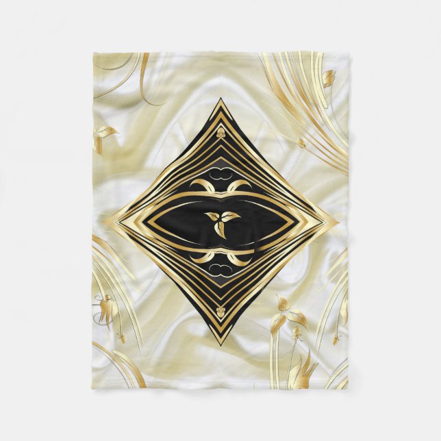 Couverture Polaire Fleurs Abstraites d'or & Noir sur soie Chamvolet (Devant)