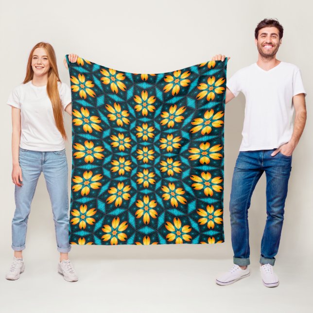 Couverture Polaire Fleurs Abstraites jaunes (En situation)