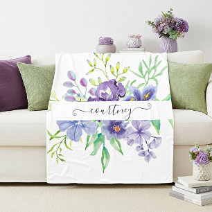 Couverture Polaire Fleurs aquarelles personnalisées lilas