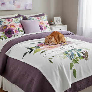 Couverture Polaire Fleurs aquarelles rose et violettes personnalisées