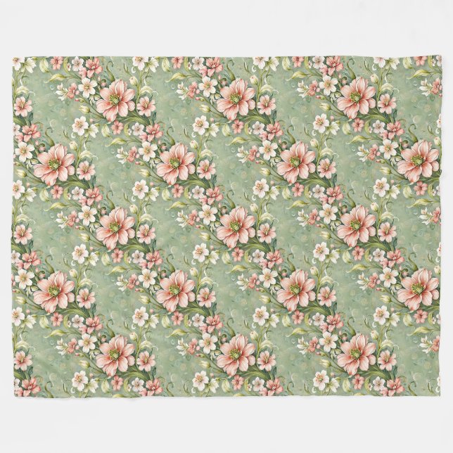 Couverture Polaire Fleurs blanches et roses sur le sol (Devant (Horizontal))
