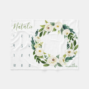 Couverture Polaire Fleurs blanches et vertes de traqueur de