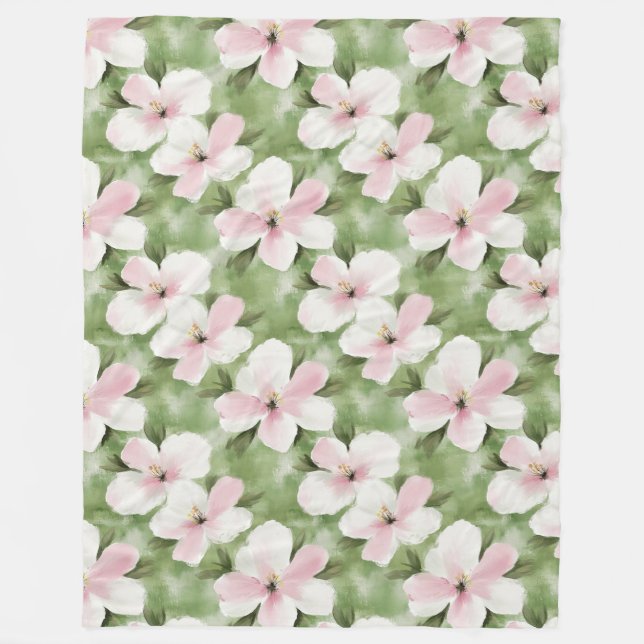 Couverture Polaire Fleurs blanches roses tropicales (Devant)