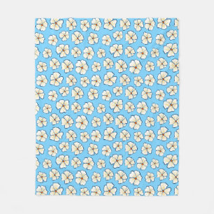 Couverture Polaire Fleurs blanches sur fond bleu
