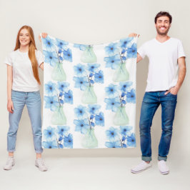 Couverture Polaire Fleurs bleues dans un vase Cartes de notes