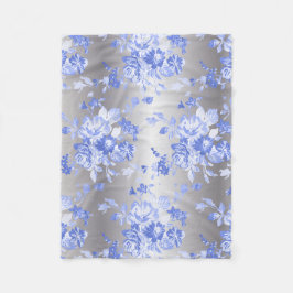 Couverture Polaire Fleurs bleues élégantes sur l'ouatine argentée