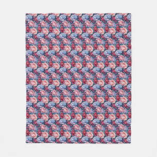 Couverture Polaire Fleurs bleues et roses