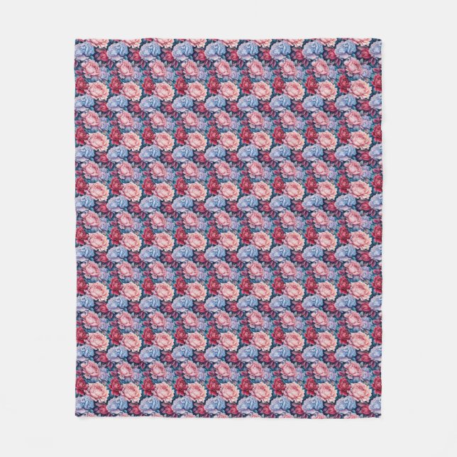 Couverture Polaire Fleurs bleues et roses (Devant)