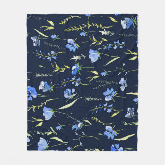 Couverture Polaire Fleurs bleues rustiques : Illustration botanique.