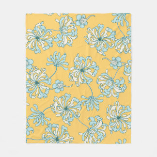 Couverture Polaire Fleurs Chrysanthèmes vintages, Motif Oriental.