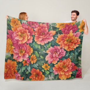 Couverture Polaire Fleurs colorées artistiques rose orange