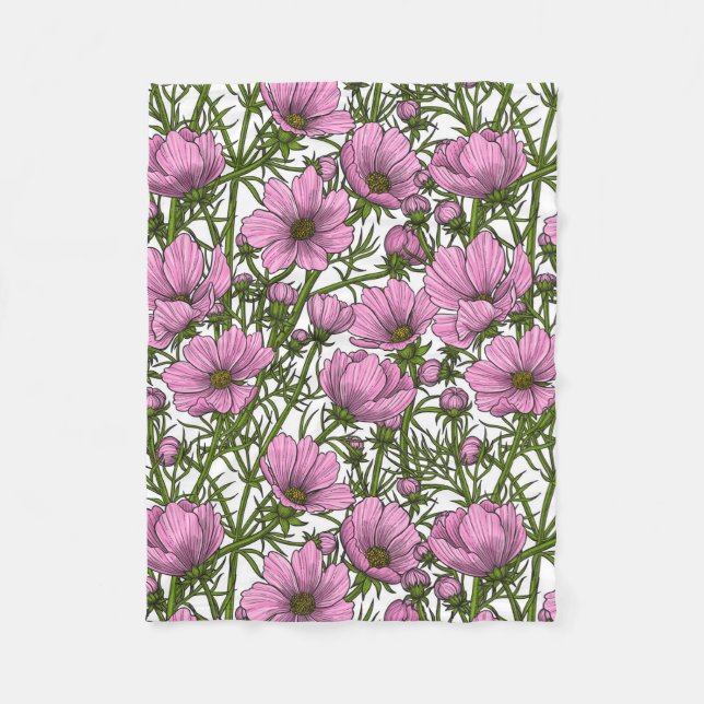 Couverture Polaire Fleurs Cosmos roses (Devant)