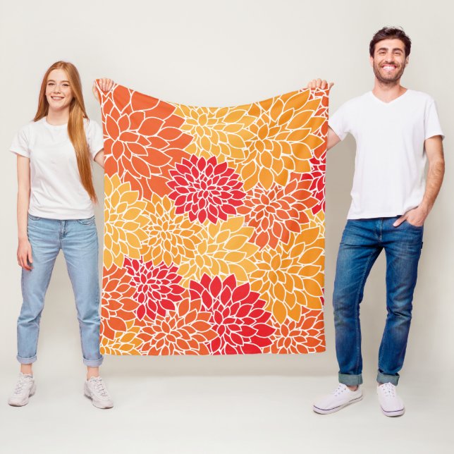 Couverture Polaire Fleurs Dahlia, Motif De Fleurs, Dahlia Orange (En situation)