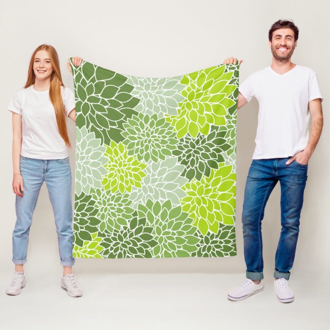 Couverture Polaire Fleurs Dahlia, Motif De Fleurs, Dahlia Verte (En situation)