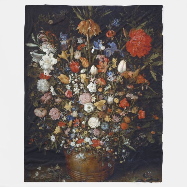 Couverture Polaire Fleurs dans un bâtiment en bois (par Jan Brueghel) (Devant)