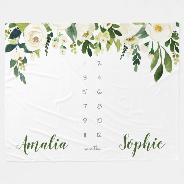 Couverture Polaire Fleurs d'aquarelle de fille jumelle (Devant (Horizontal))