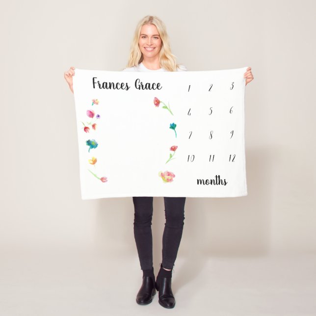 Couverture Polaire Fleurs d'aquarelle du mois de l'étape du bébé (En situation)