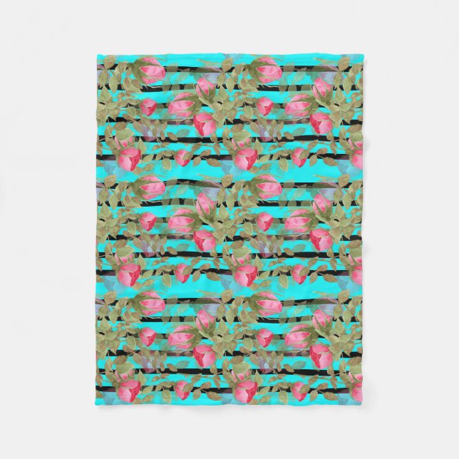 Couverture Polaire Fleurs d'aquarelle rose rose roses romes florales (Devant)