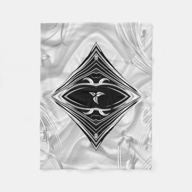 Couverture Polaire Fleurs d'argent ou Abstraites sur Black - Silk Fle (Devant)