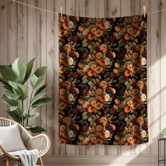 Couverture Polaire Fleurs d'automne et Citrouilles Jetez la couvertur (Cozy Autumn Blooms & Pumpkins Throw Blanket)