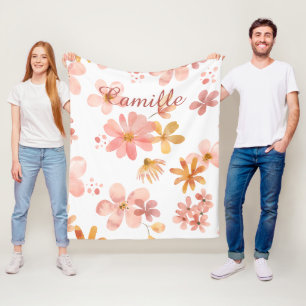 Couverture Polaire Fleurs d'automne nom orange pêche