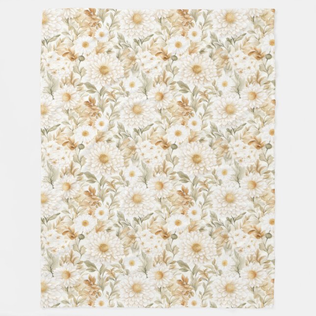 Couverture Polaire Fleurs de campagne blanches or crème (Devant)