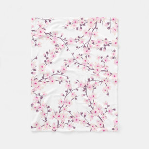 Couverture Polaire Fleurs de cerisier rose blanc