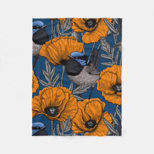 Couverture Polaire Fleurs de fleurs et fleurs de pavot orange